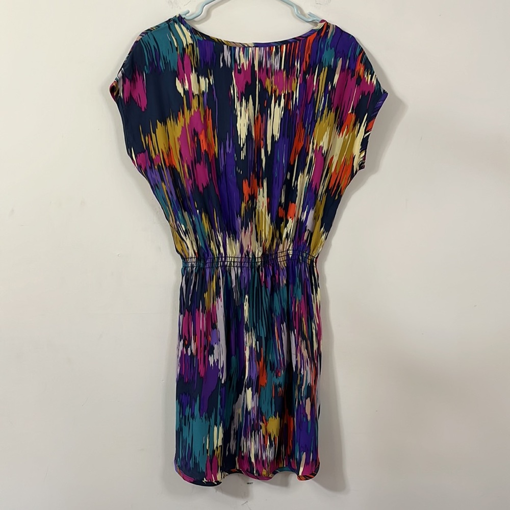 Eight Sixty 100% Silk Cap Sleeve Multicolored Cinched Waist Mini Dress M - Picture 7 of 7